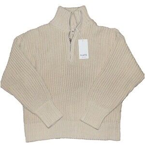 MATE The Label Alpaca Cotton 1/4 Zip Sweater NWT M/L Ethical Undyed NATURAL $268